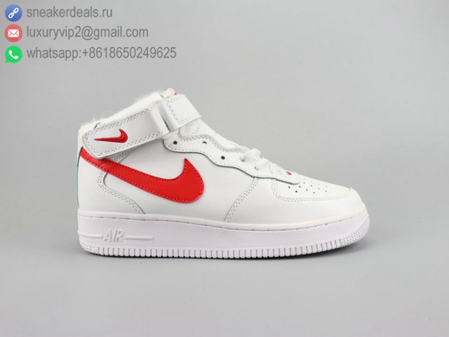NIKE AIR FORCE 1 HIGH WHITE RED LEATHER FUR UNISEX SKATE SHOES